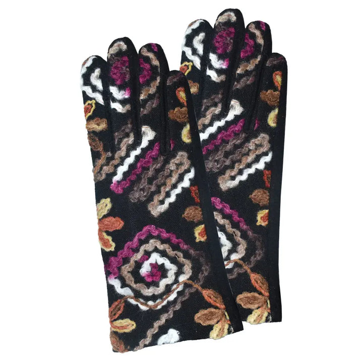 Durham Yarn Embroidered Glove - Pink / Beige