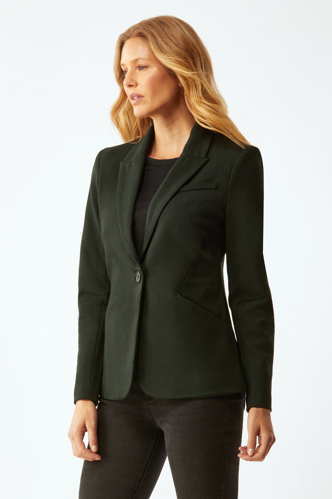 Shaped Blazer With Seaming Detail - Forest