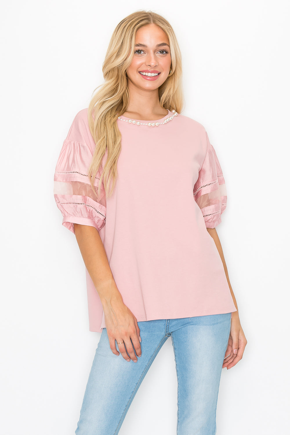 Reesa Pointe Knit Top with Pearls