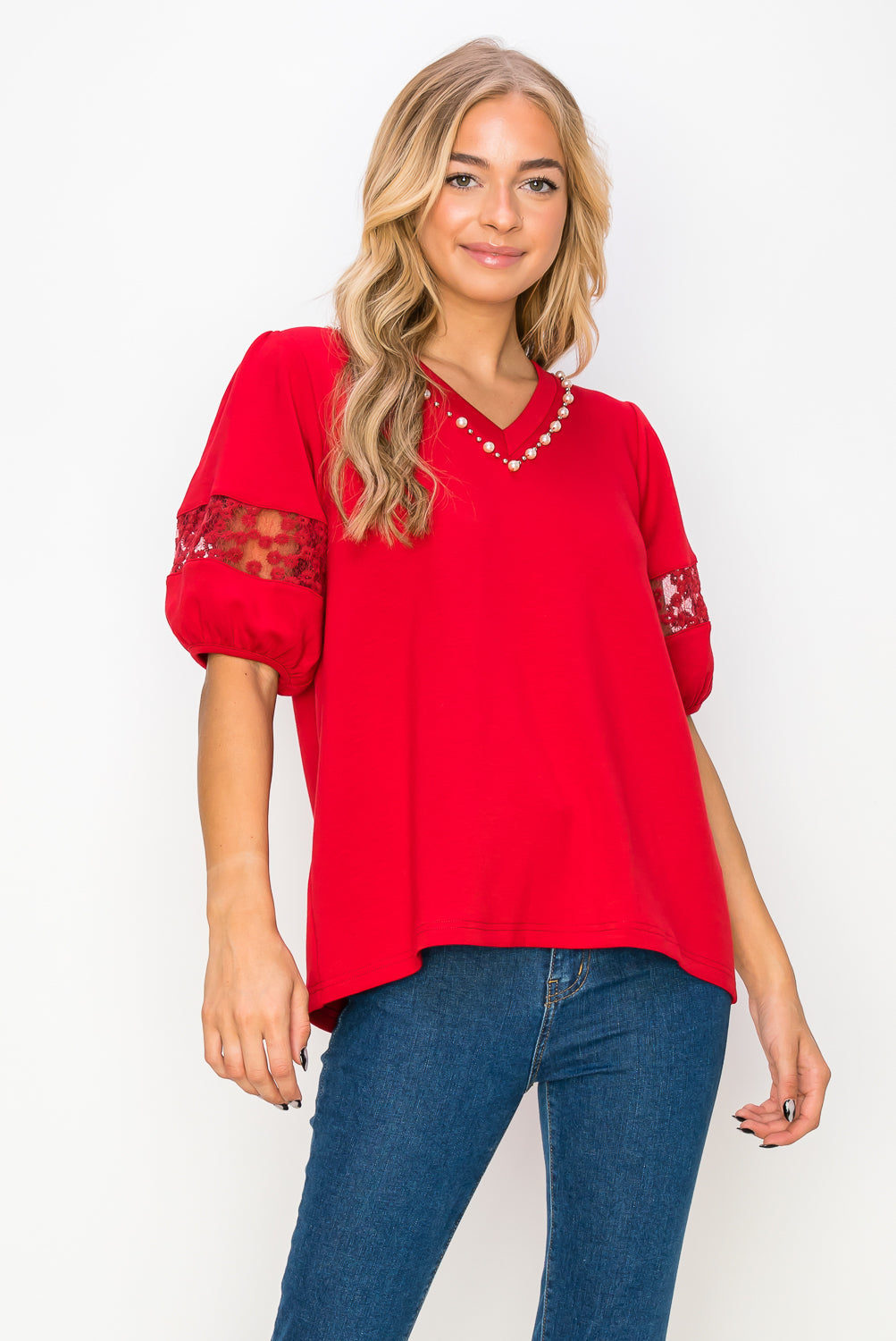 Katrina Pointe Knit Top with Pearls