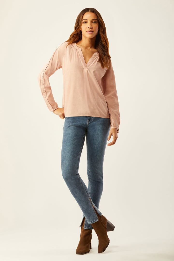 Barrymore Button Sleeve Blouse - Dusty Rose
