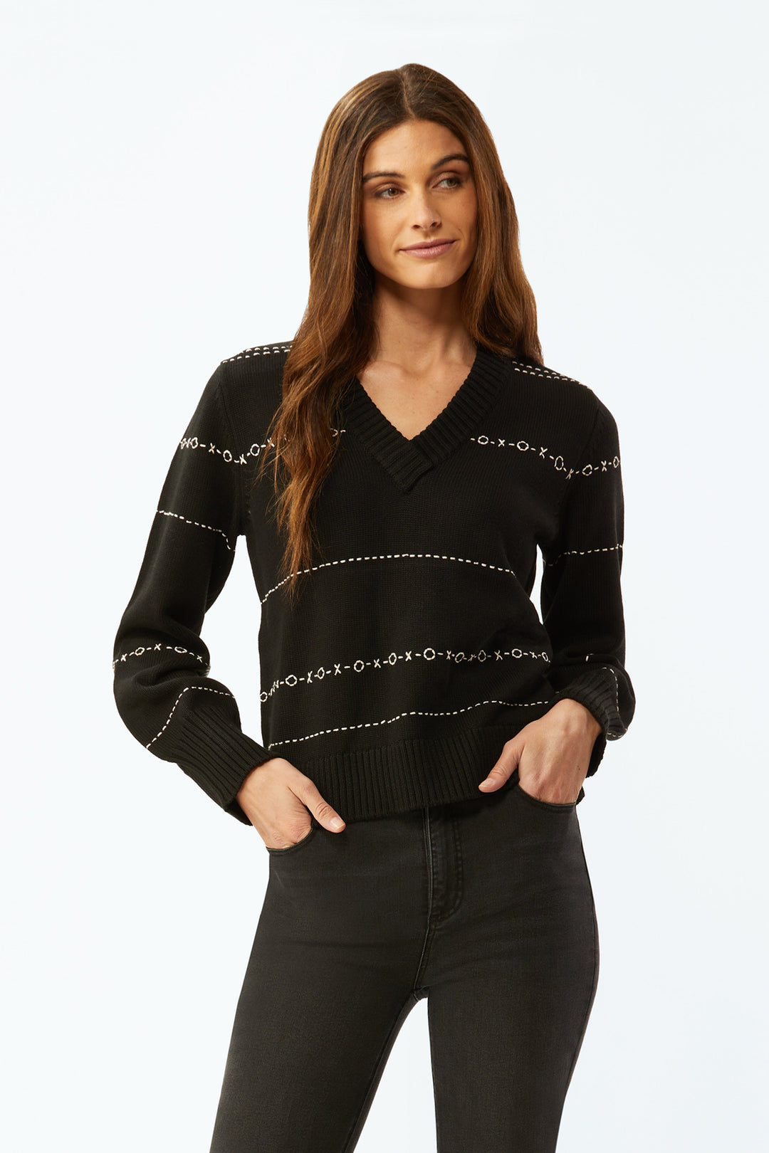 Xs And Os Embroidered Sweater - Black/Ecru