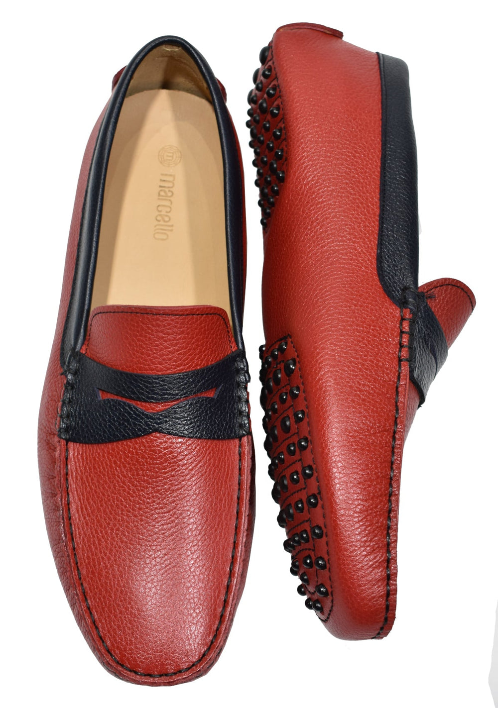 Take your look to the next level with the stylish S134 Red Driver shoes. Handcrafted in Spain with luxe red leather, navy leather trim and cool gommini soles, these shoes make a fashionable impression with their classic fit and comfortable foot bed. Perfect for any occasion. A great look with jeans or shorts.  Classic fit.