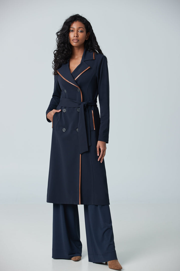 Trench coat with faux leather trim (F22JM6867)