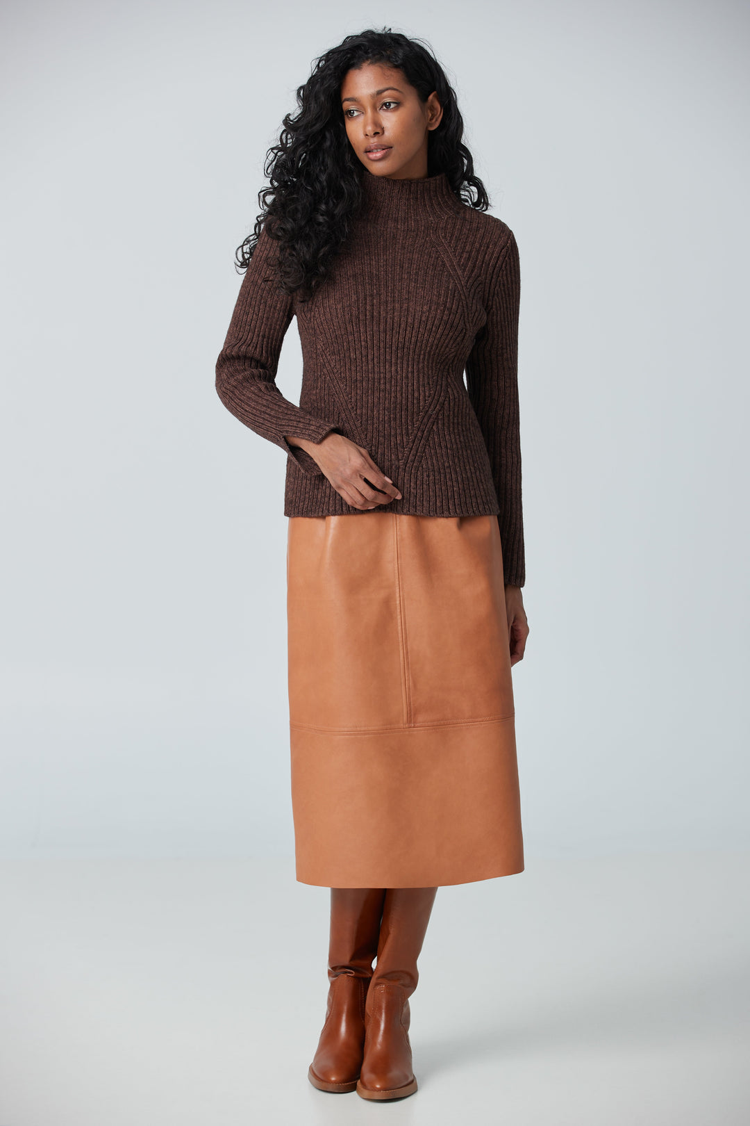 Turtleneck sweater melange knit rib (F22K2860)