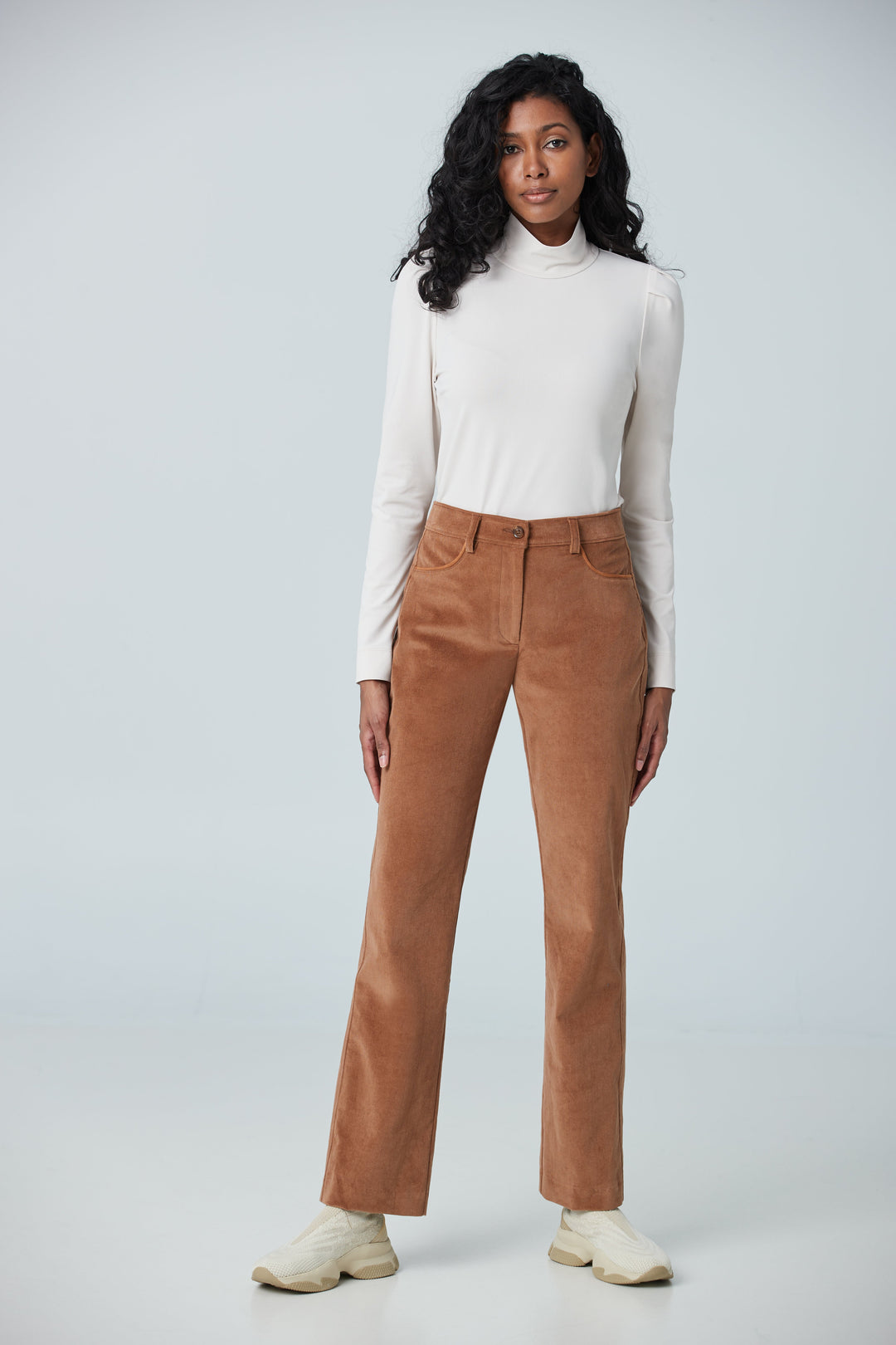 Straight leg crop pant with faux leather insert (F22MC4360)
