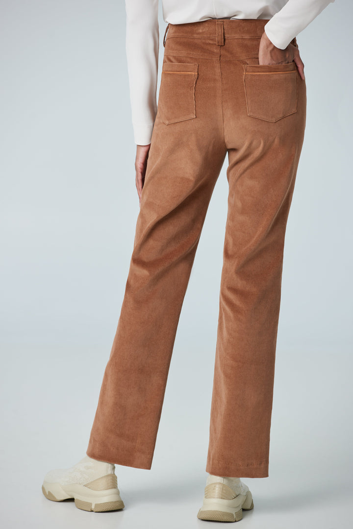 Straight leg crop pant with faux leather insert (F22MC4360)