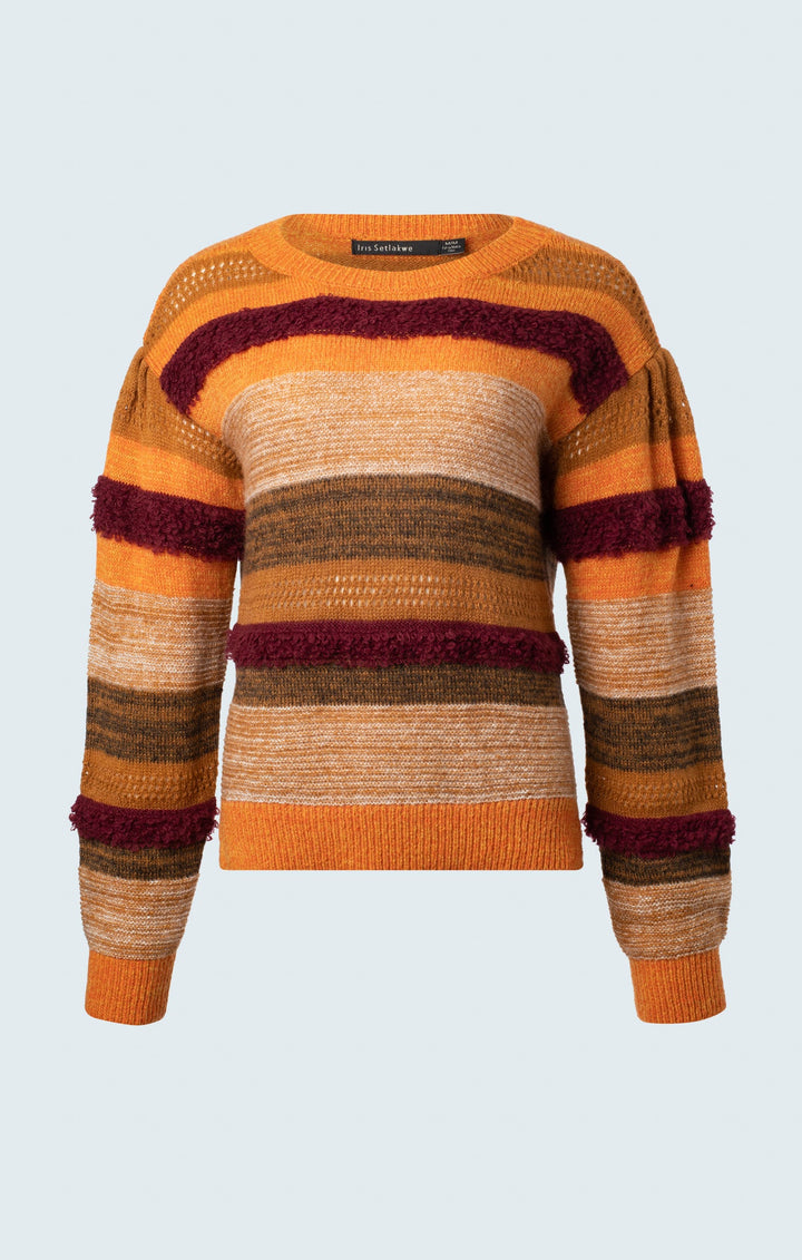 Textured stripe boat neck sweater