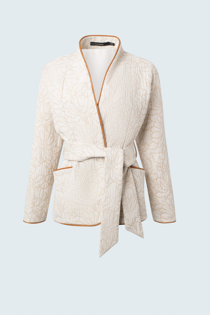 Kimono style quilted jacket with jacquard motif