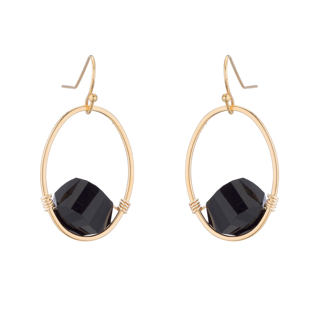 Black Faceted Crystal Oval Earrings