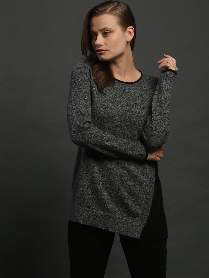 Asymmetrical Side Detailed Crewneck in Cashmere