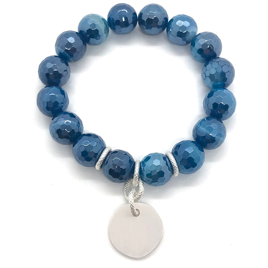 Blue Glazed Agate Stretch Bracelet With Charm