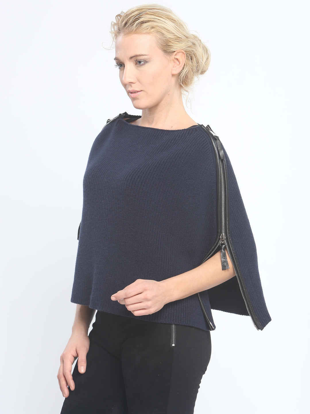 Leather Piping Zipped Crop Cape