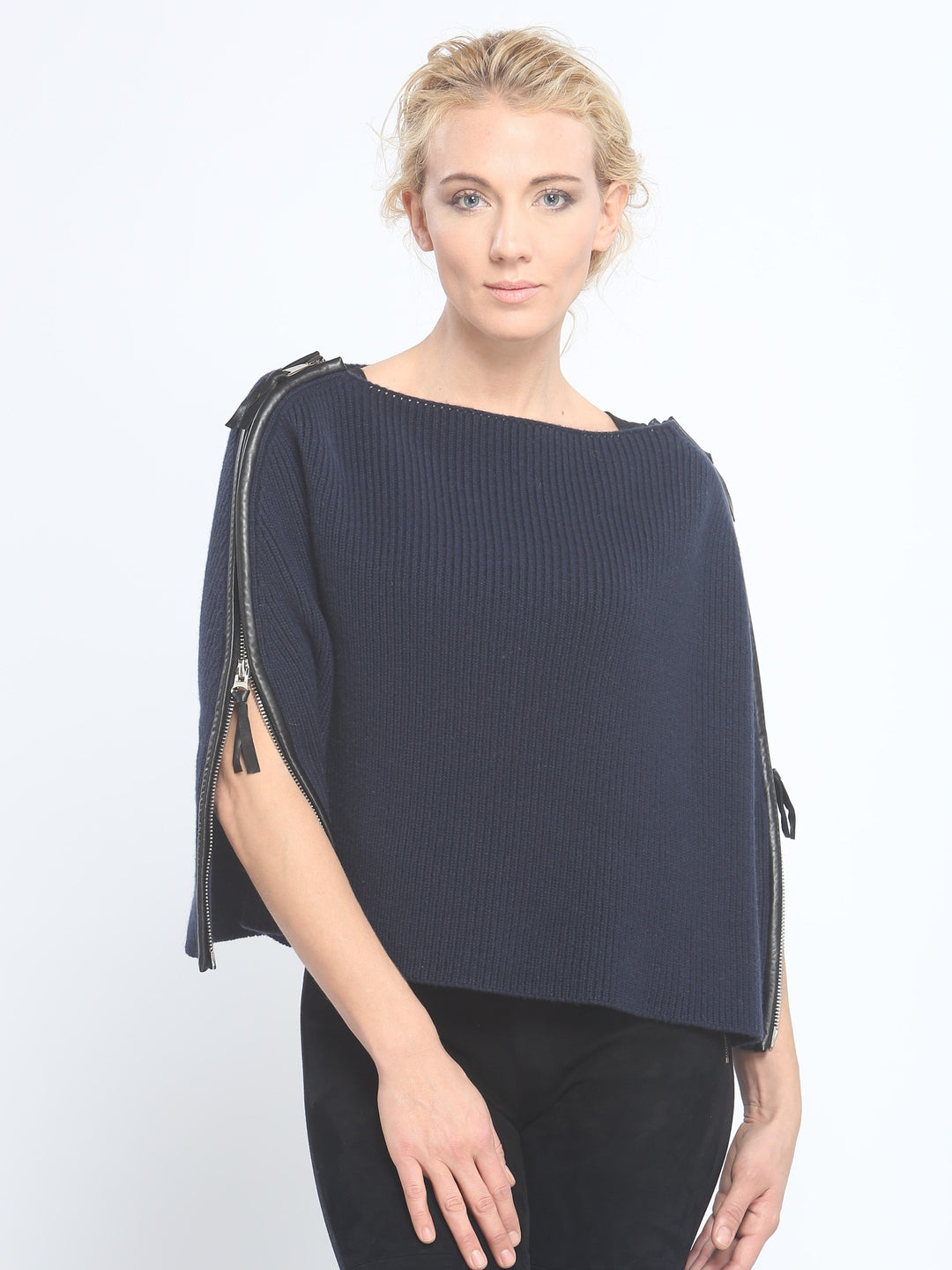 Leather Piping Zipped Crop Cape
