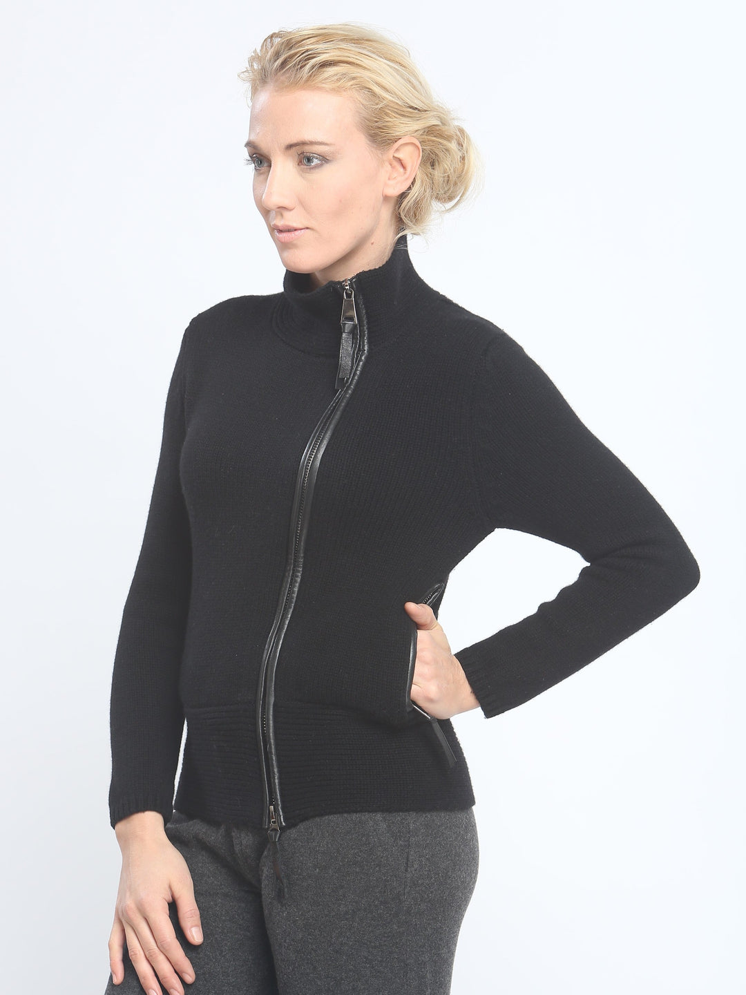 Leather Piping Zipped Jacket