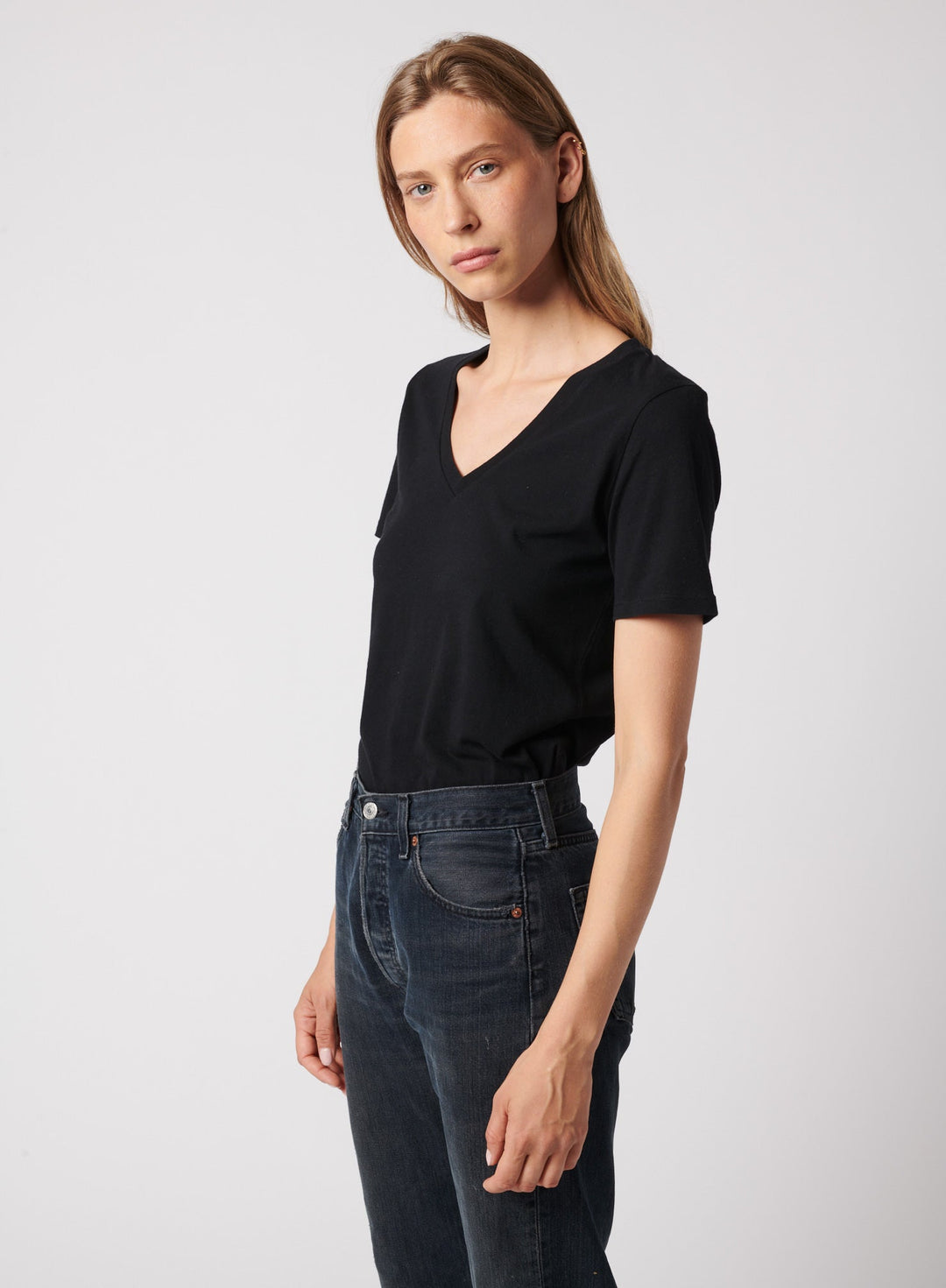Cotton 'Silk Touch' Semi-Relaxed V-Neck T-Shirt - V NECK S/S - Majestic Filatures North America