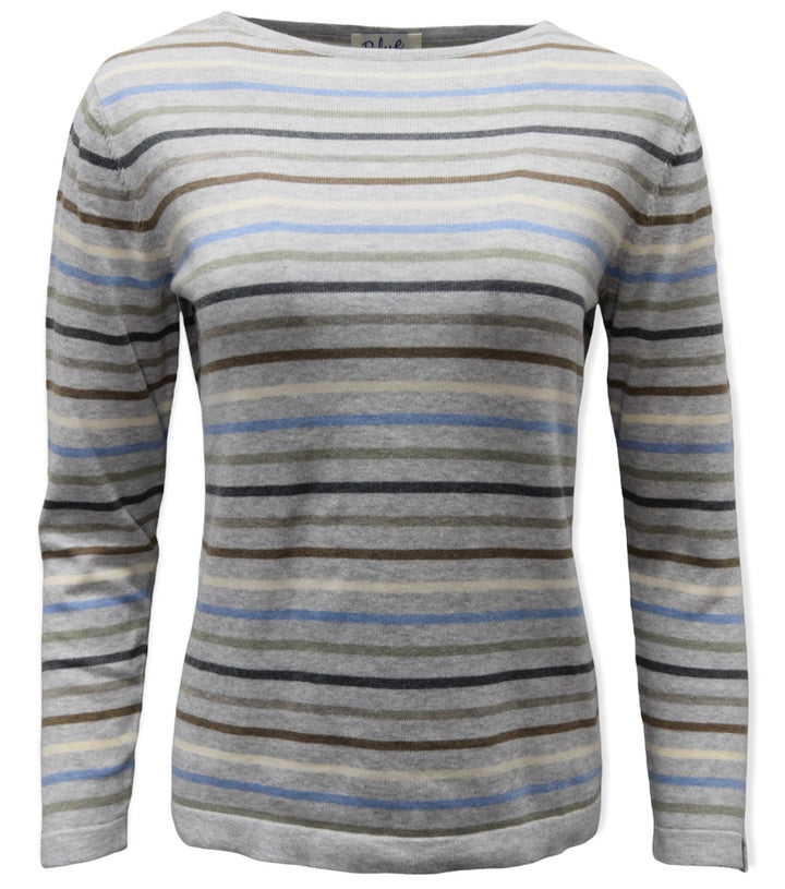 Women's Pima Cotton 7 Color Stripe Boatneck Sweater