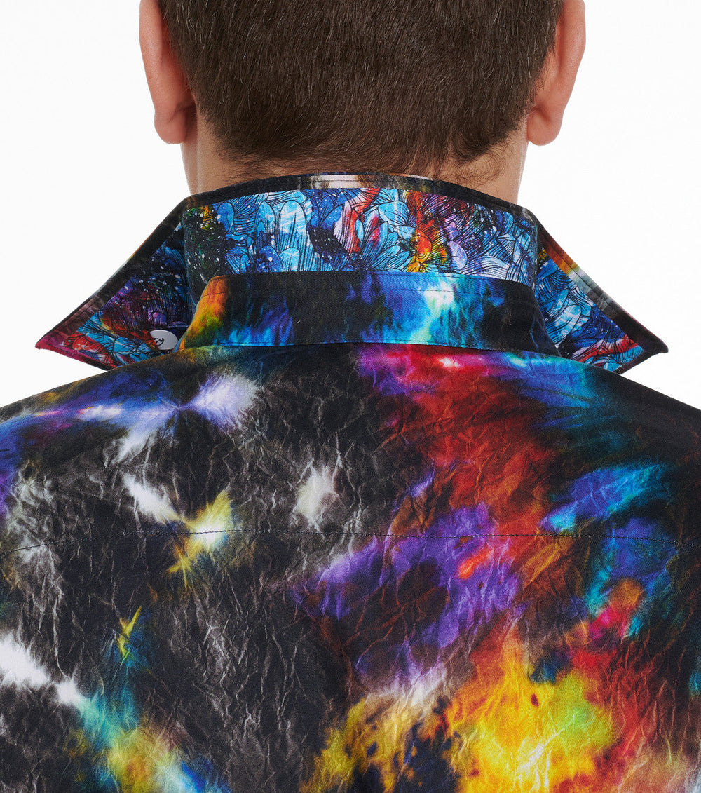 The Robert Graham Nova motif shirt depicts a supernova color enhanced explosion.  Anyone that knows the uniquely bold style of Graham will recognize this shirt immediately.  Colorful fashion at its finest!  Soft cotton fabric.  Classic shaped fit, perfect for a medium build.